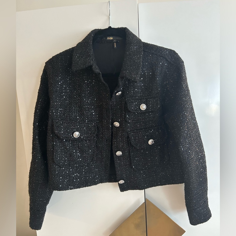 MaJe Cenatelli Sequin Tweed Jacket maje cropped NWOT